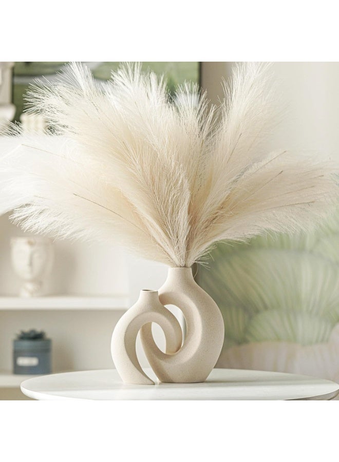 بيوينتي مجموعة مزهرية خزفية من وادٍ دافئ (قطعتين) طابع بوهو إسكندنافي عصري، مزهرية زينة جمالية لتنسيق المنزل (أبيض حليبي - القطر ١٦ سم × الارتفاع ٢١ سم) - Image 4